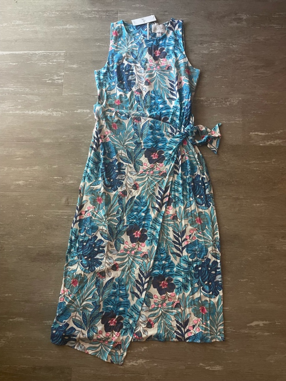 L NWT Lilly Pulitzer Estela Midi Dress in Breezy Aqua Best Fronds Forever - Picture 2 of 7